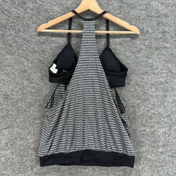 Nike Activewear Tank Women L Large Gray Striped Sleeveless Racerback Lined - Picture 3 of 6